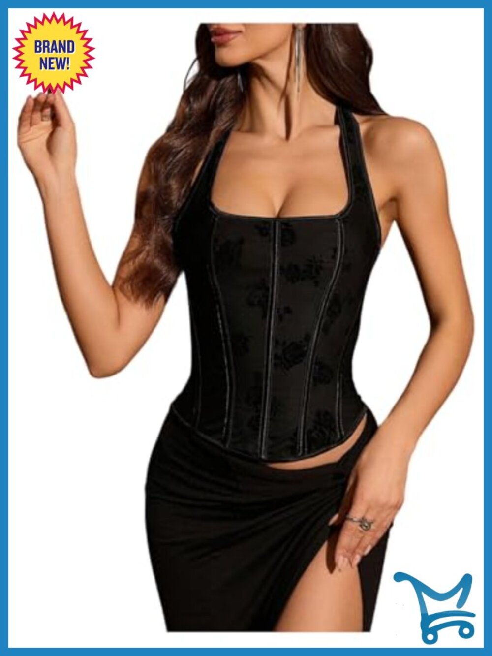 Floerns Women's Y2k Halter Corset Top Floral Lace Up Sleeveless Rave Concert Top